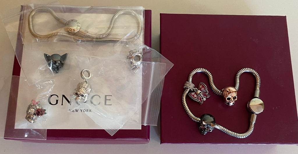 GNOCE New York Sterling Silver Skulls & Heart Charm Bracelets