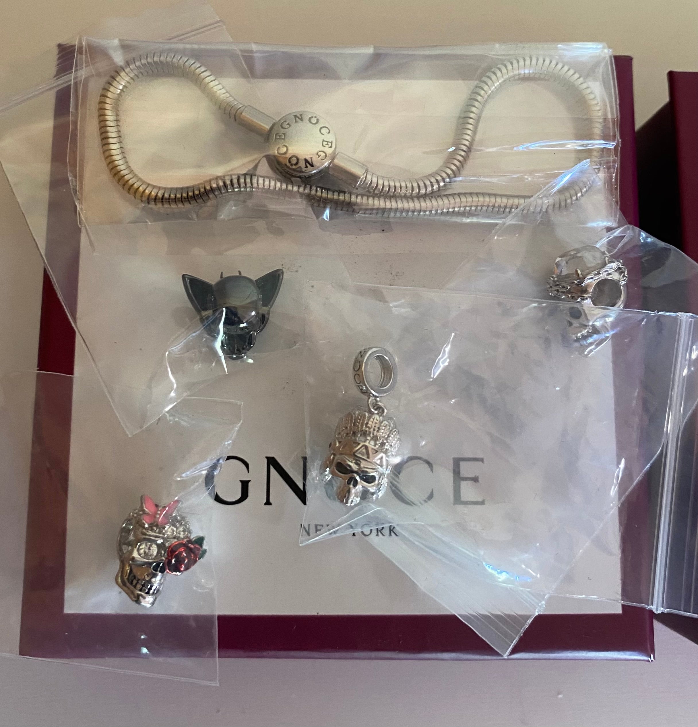 GNOCE New York Sterling Silver Skulls & Heart Charm Bracelets