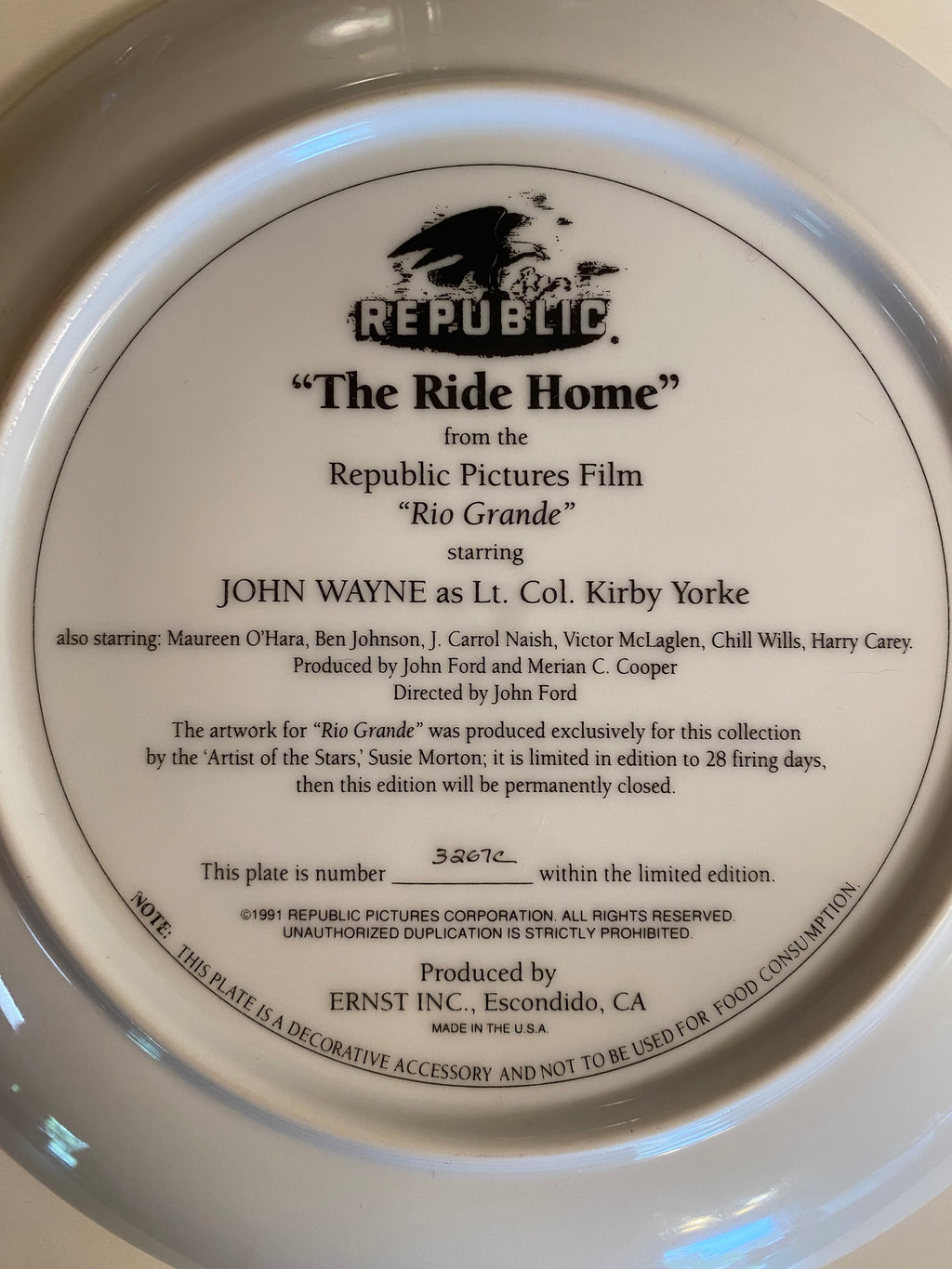 JOHN WAYNE as Col. Kirby Yorke plate