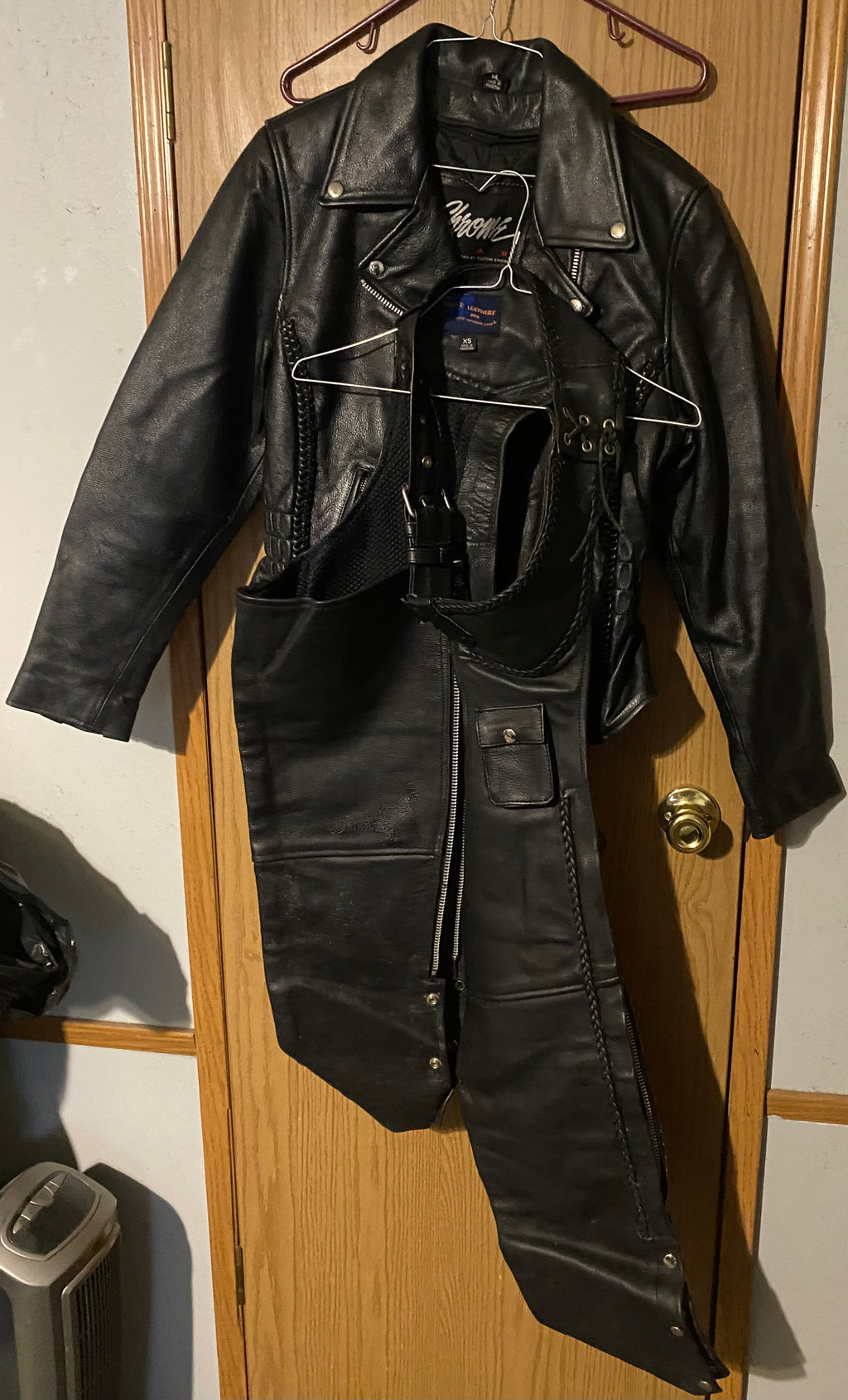 Leather jacket and chaps