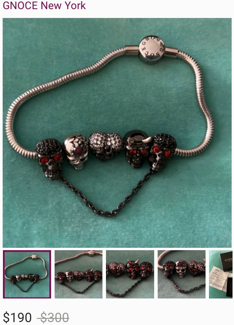 GNOCE New York Sterling Silver Skulls & Heart Charm Bracelets