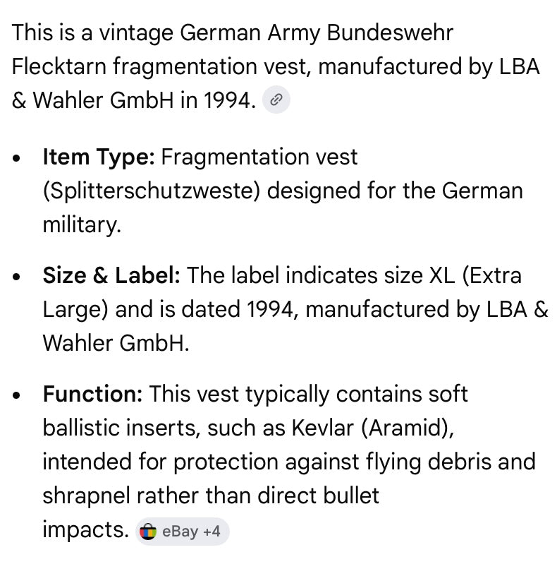 VINTAGE GERMAN ARMY BUNDESWEHR FLECKTARN VEST